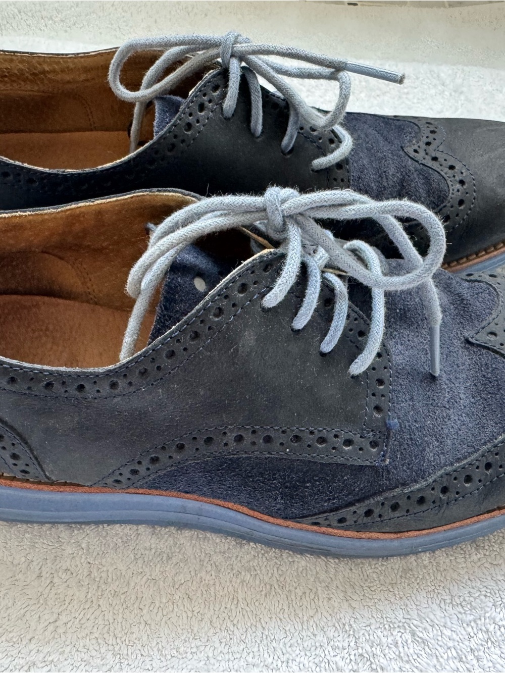 Cole Haan Navy Suede Brogue Oxfords with light blue sole and laces size 9